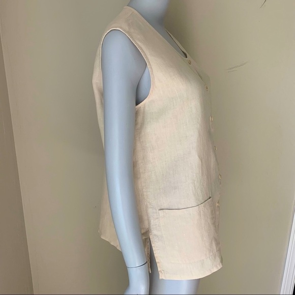 EILEEN FISHER 100% Linen Button Up Sleeveless Top Tunic Beige Sand Summer Size S - Picture 10 of 16